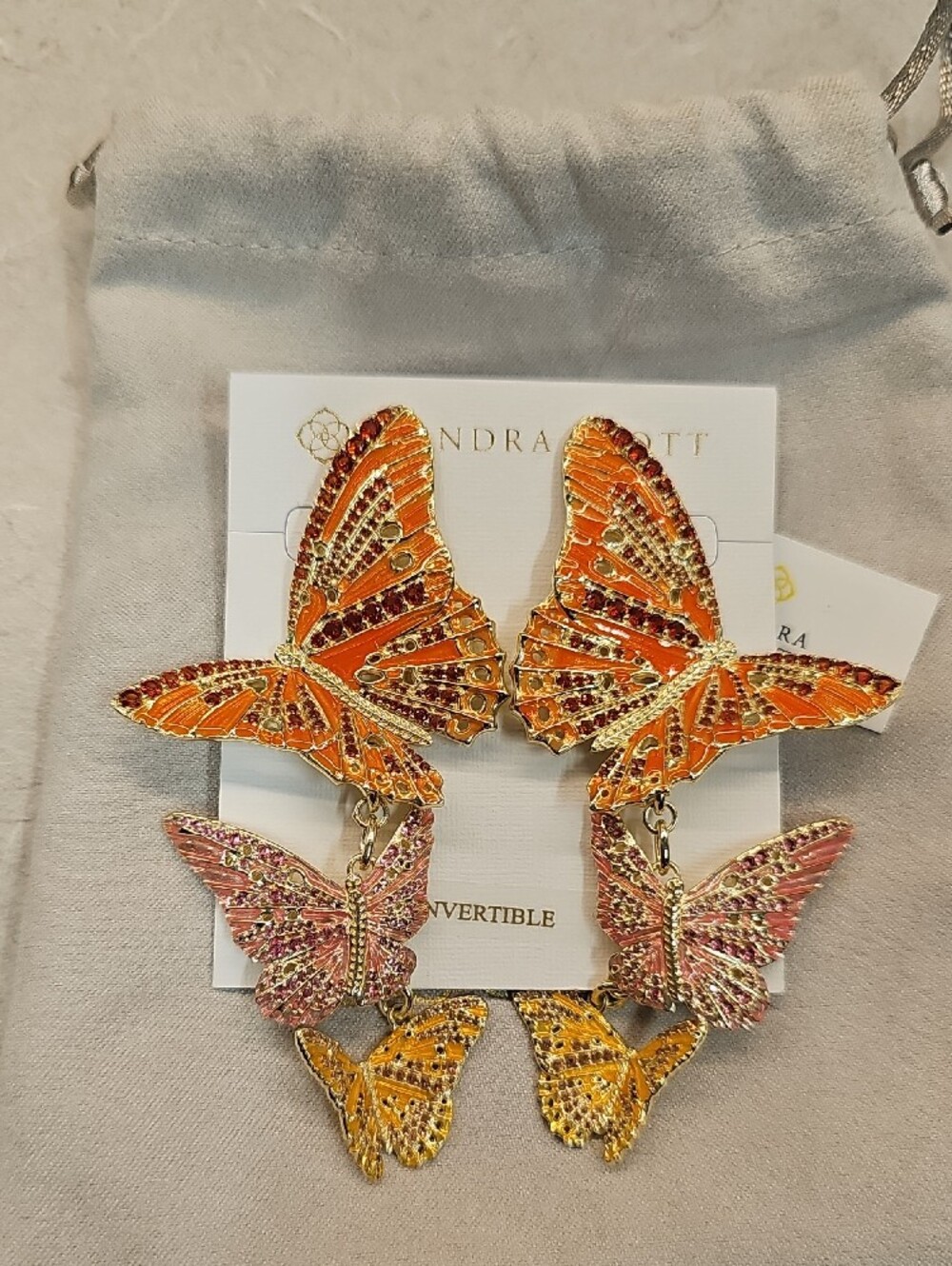 Kendra Scott Orange, Pink & Yellow Butterfly Cascade Earrings - Picture 2 of 5